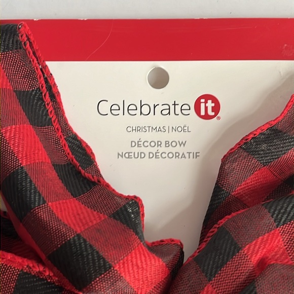Red Black Buffalo Plaid Bow with Ribbon Streamers NWT Decor Bow - Picture 2 of 7